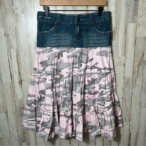 Vintage Y2K J Star Denim Pink Camo Midi Tiered Skirt Low Rise Womens Size Medium